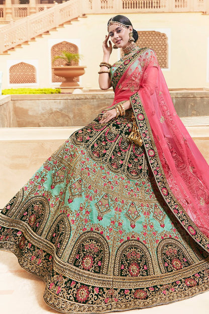 Mint Green Banarasi Tissue Party Wear Lehenga Choli
