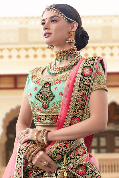 Mint Green Banarasi Tissue Party Wear Lehenga Choli