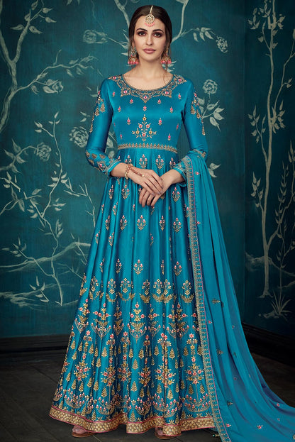 Royal Blue Designer Satin Silk Anarkali Suit