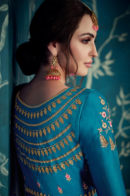 Royal Blue Designer Satin Silk Anarkali Suit