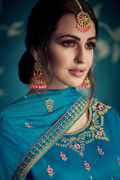 Royal Blue Designer Satin Silk Anarkali Suit