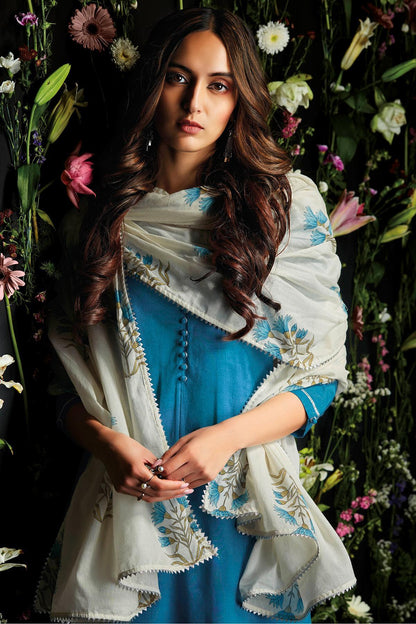 Royal Blue Printed Cotton Palazzo Suit