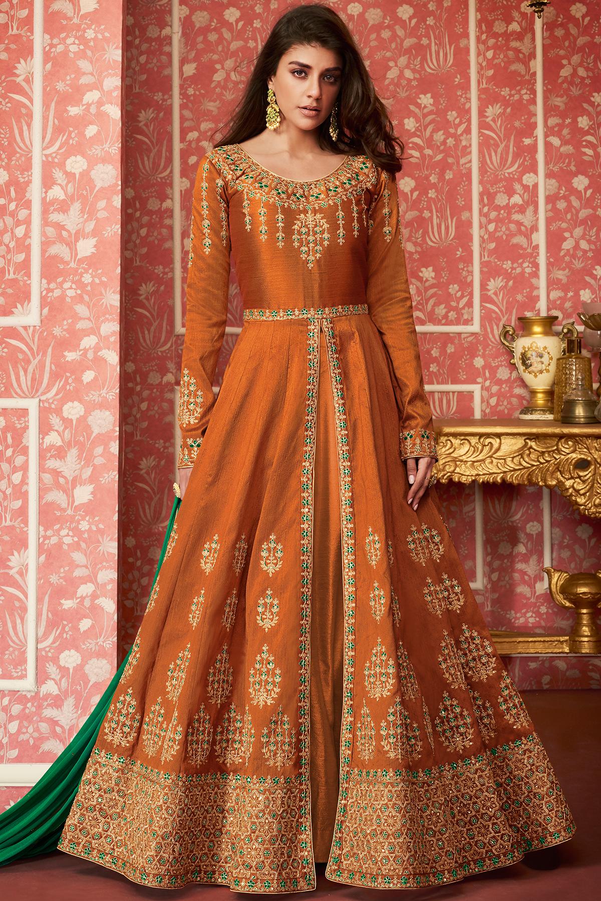 Rust Brown Designer Slit Cut Anarkali Suit