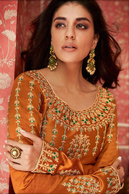 Rust Brown Designer Slit Cut Anarkali Suit