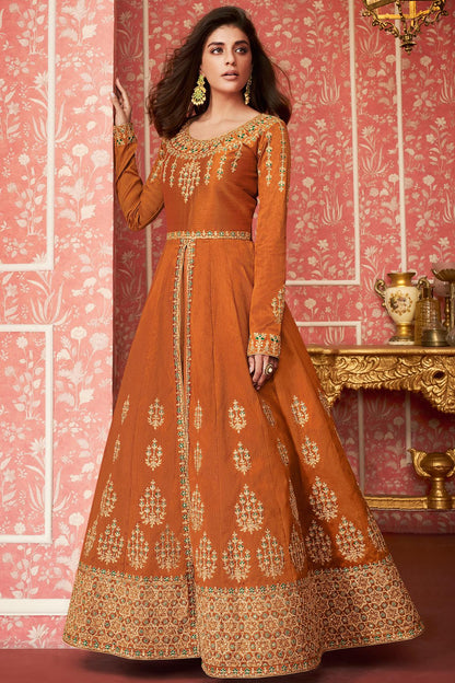 Rust Brown Designer Slit Cut Anarkali Suit
