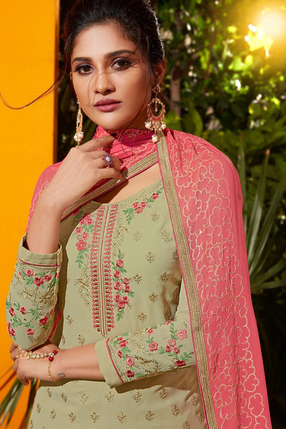 Sage Green And Punch Pink Designer Gharara Suit