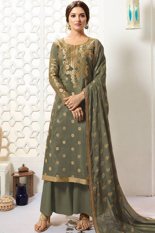 Sage Green Designer Silk Palazzo Suit