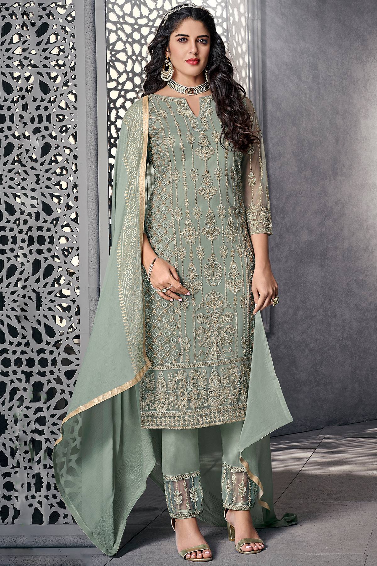 Sage Green Designer Straight Cut Suit