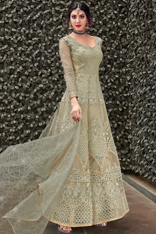 Sage Green Embroidered Designer Anarkali Suit