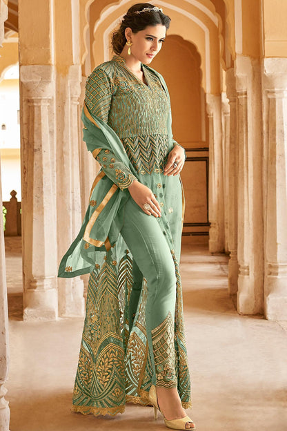 Sage Green Net Party Wear Anarkali Suit