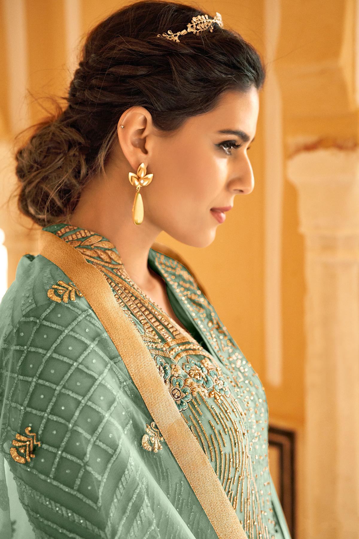 Sage Green Net Party Wear Anarkali Suit
