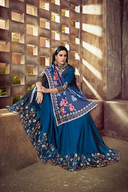 Mesmerising Blue Tafeta Silk Party Wear Anarkali Suit