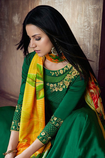 Lively Green Tafeta Silk Anarkali Party Wear Suit