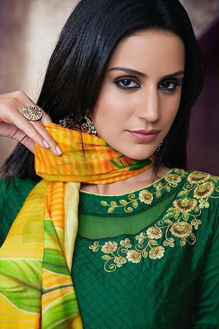 Lively Green Tafeta Silk Anarkali Party Wear Suit