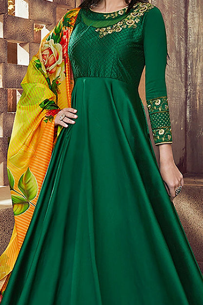 Lively Green Tafeta Silk Anarkali Party Wear Suit