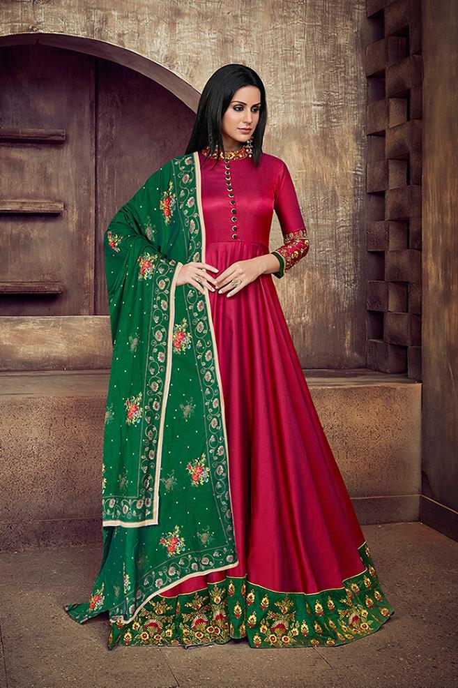 Mesmerising Rani Tafeta Silk Anarkali Party Wear Suit