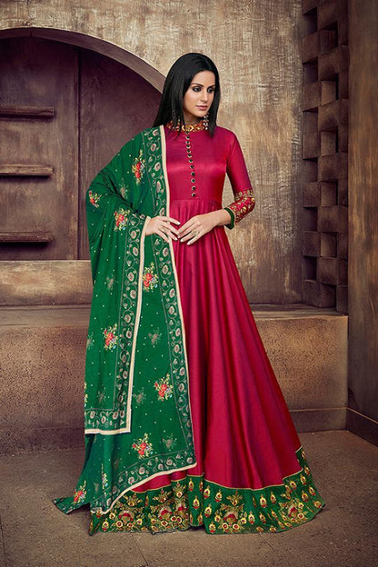 Mesmerising Rani Tafeta Silk Anarkali Party Wear Suit
