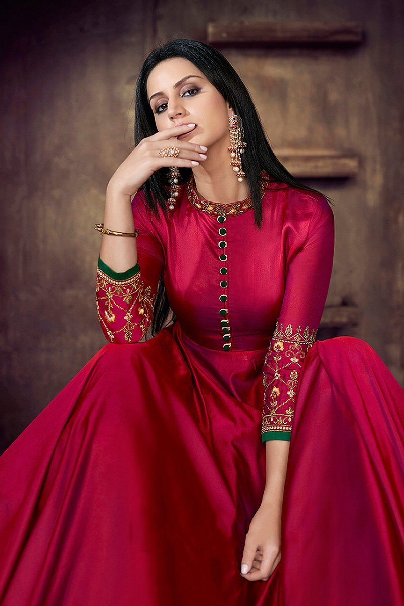 Mesmerising Rani Tafeta Silk Anarkali Party Wear Suit