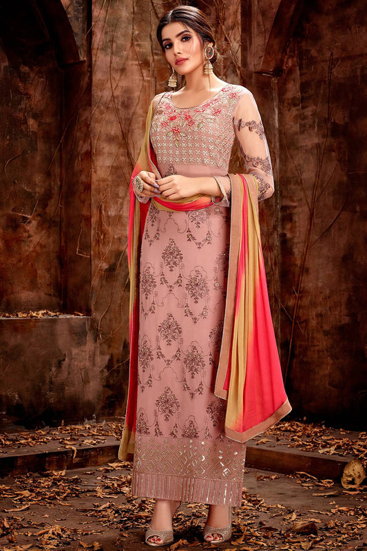 Salmon Pink Designer Straight Cut Suit