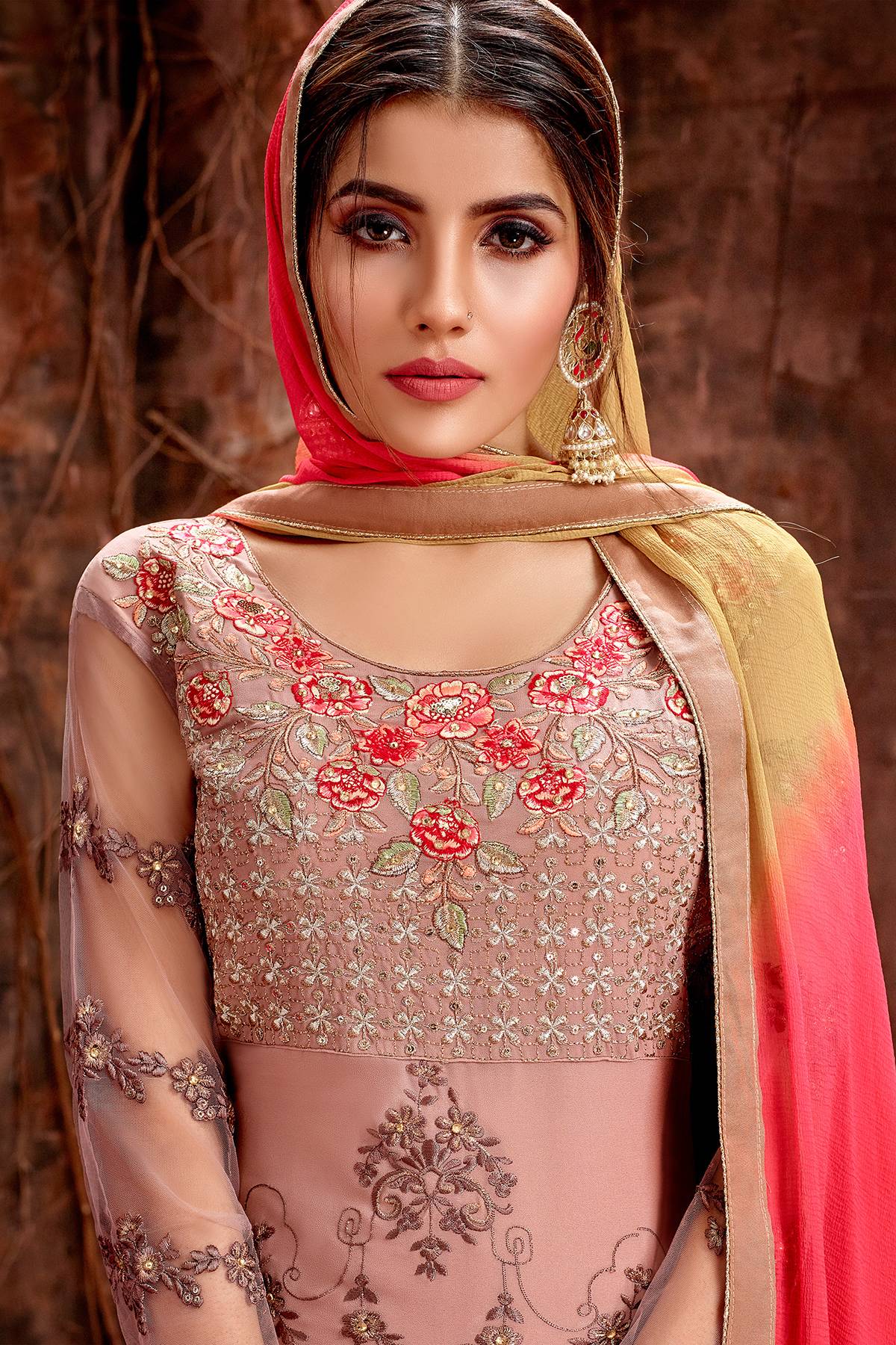 Salmon Pink Designer Straight Cut Suit