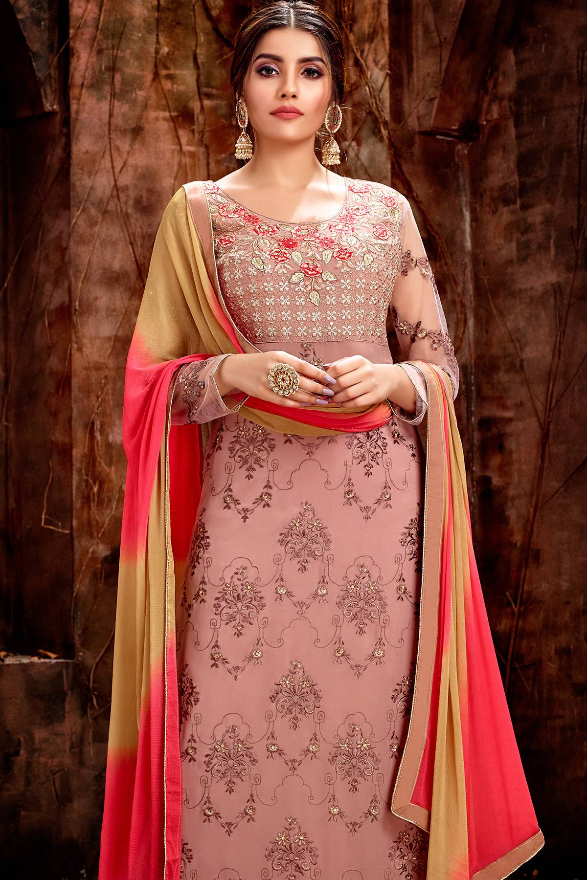 Salmon Pink Designer Straight Cut Suit