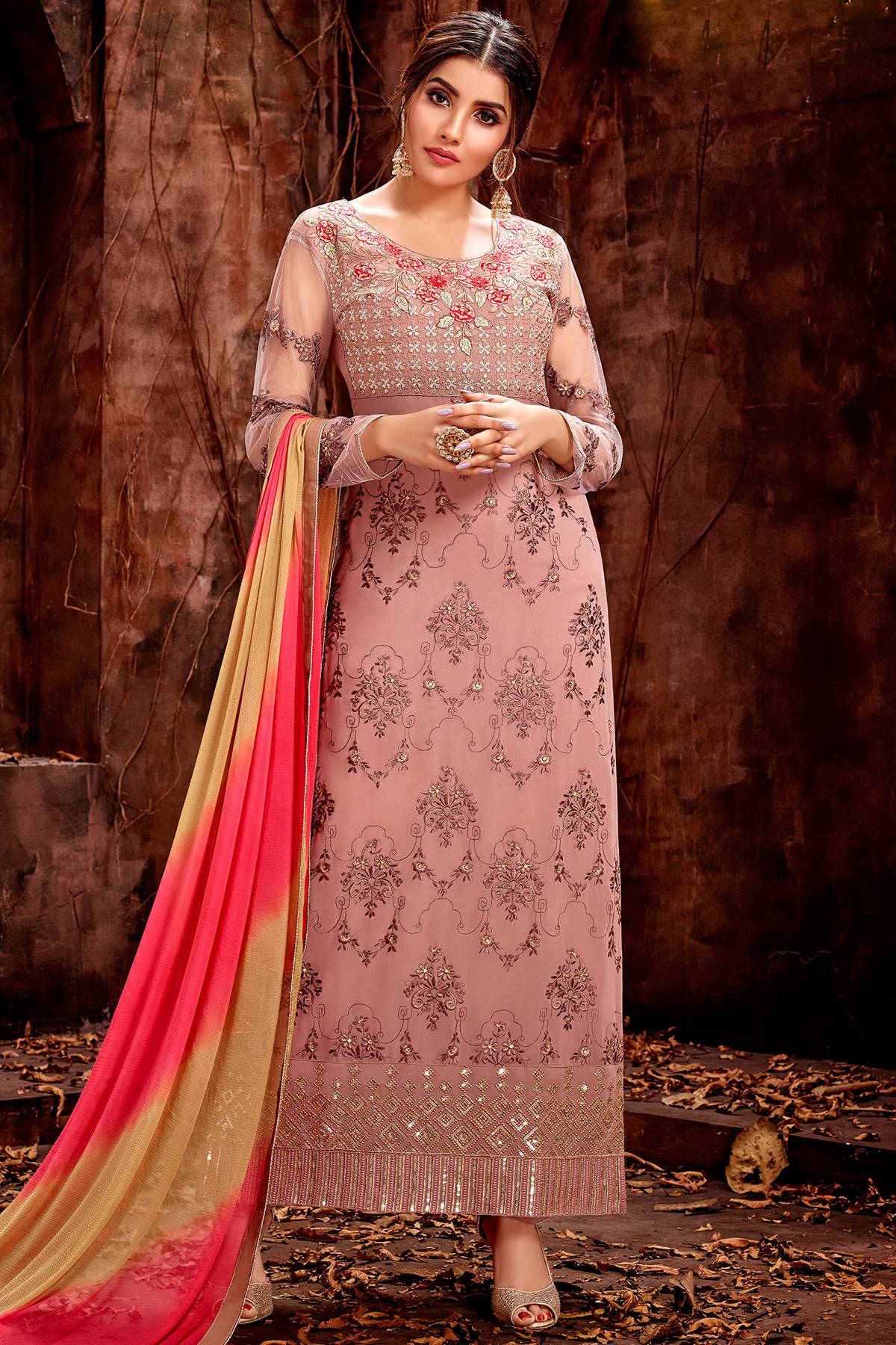Salmon Pink Designer Straight Cut Suit