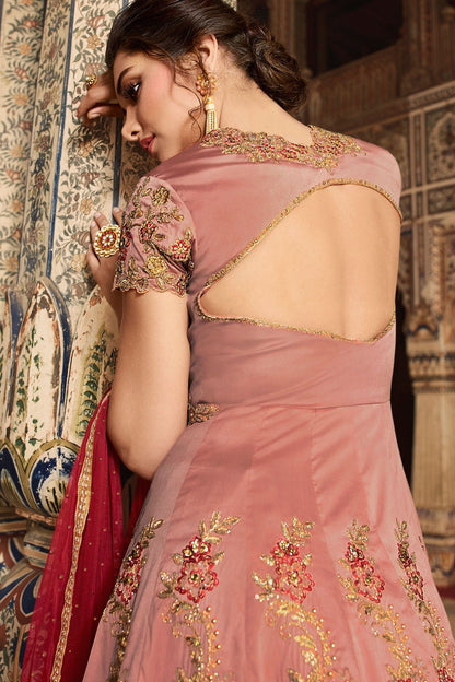 Peach and Maroon Party Wear Anarkali Suit