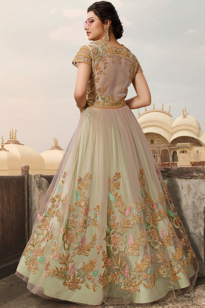 Peach and Green Party Wear Anarkali Suit