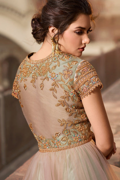 Peach and Green Party Wear Anarkali Suit