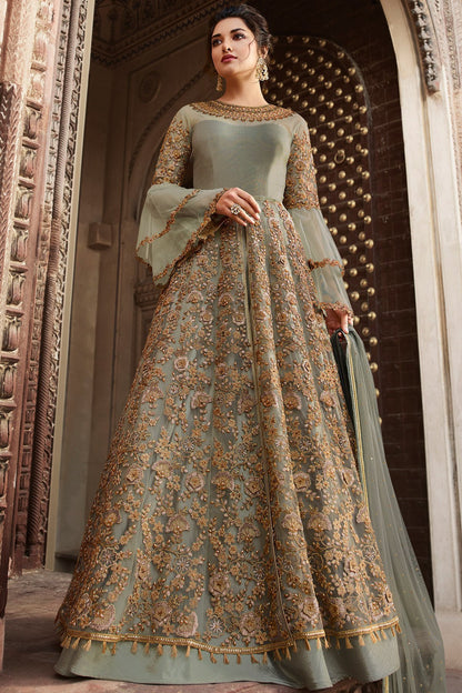 Glamorous Pista Green party wear Anarkali suit