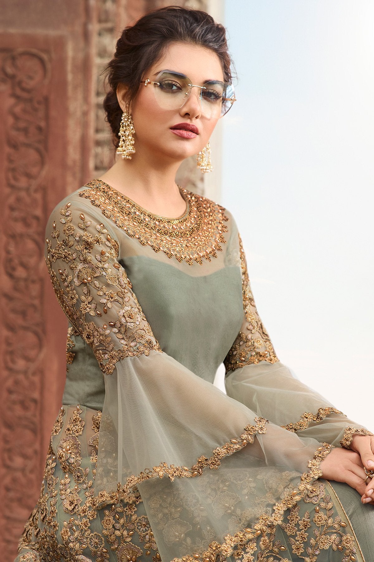 Glamorous Pista Green party wear Anarkali suit