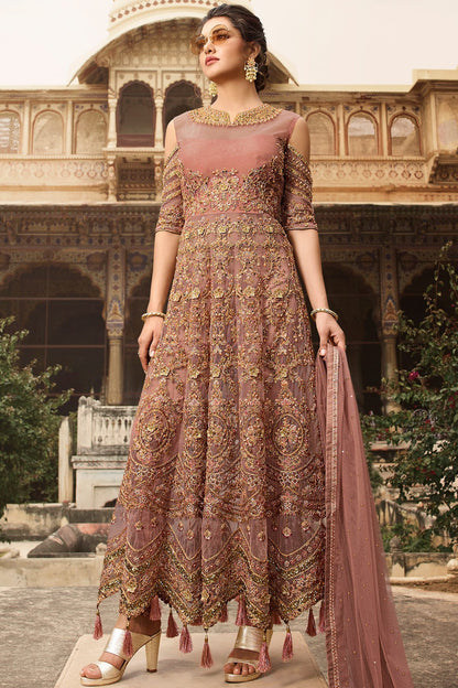 stunning Dark Beige party wear Anarkali suit