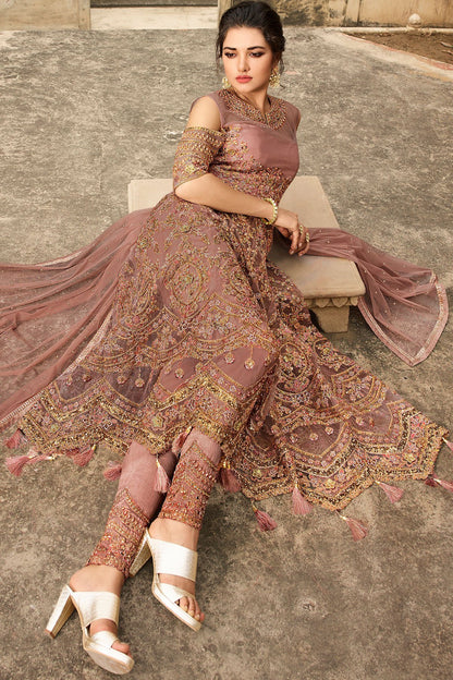 stunning Dark Beige party wear Anarkali suit