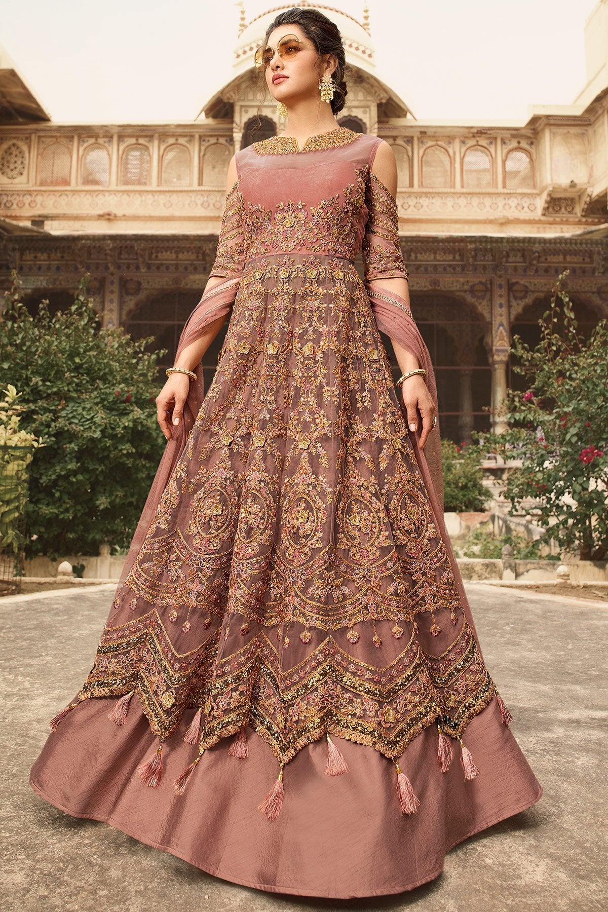 stunning Dark Beige party wear Anarkali suit