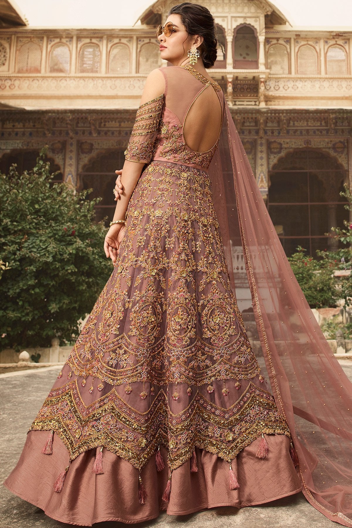 stunning Dark Beige party wear Anarkali suit
