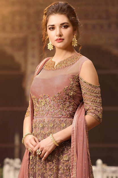 stunning Dark Beige party wear Anarkali suit