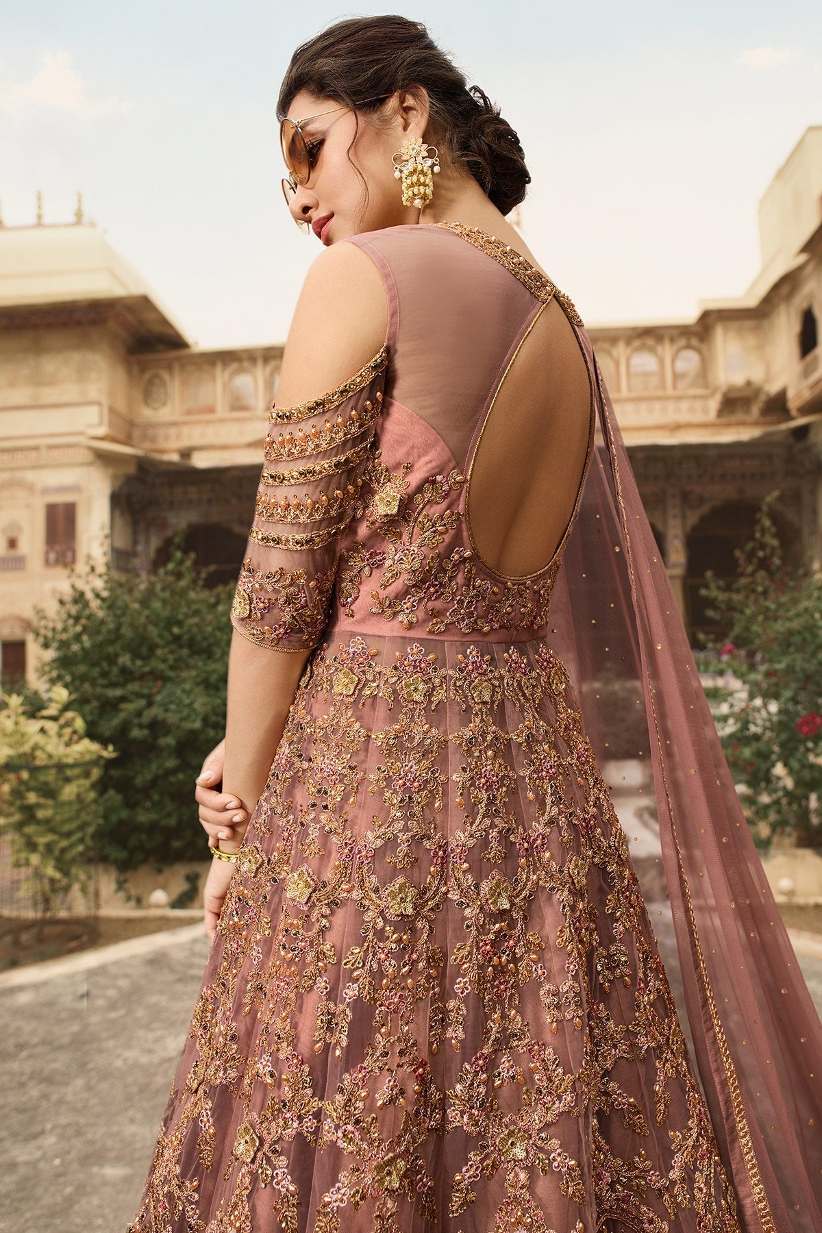 stunning Dark Beige party wear Anarkali suit