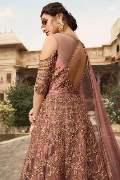 stunning Dark Beige party wear Anarkali suit