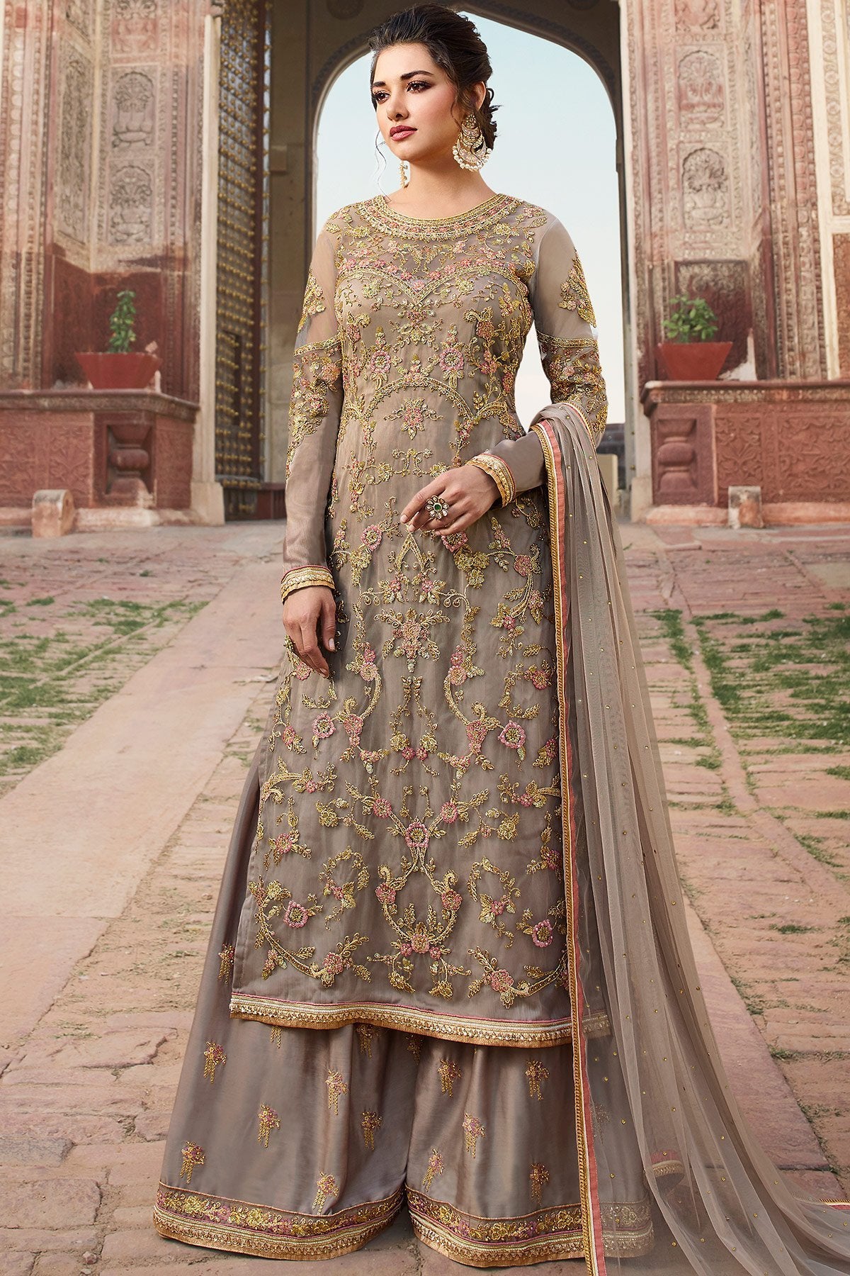 Ravishing Grey party wear sharara style suit