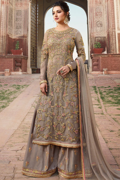 Ravishing Grey party wear sharara style suit