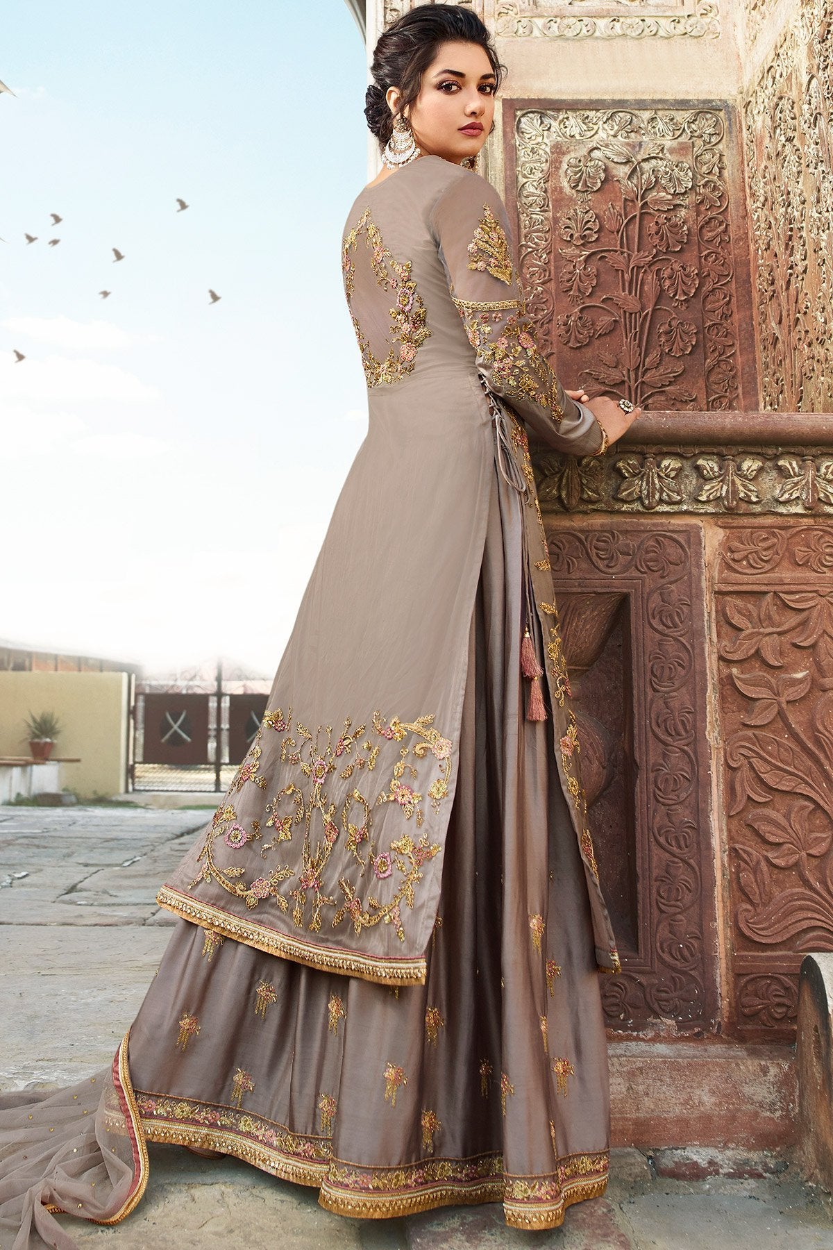 Ravishing Grey party wear sharara style suit