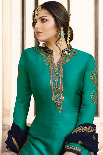 Sapphire and Azure Blue Embroidered Sharara Suit