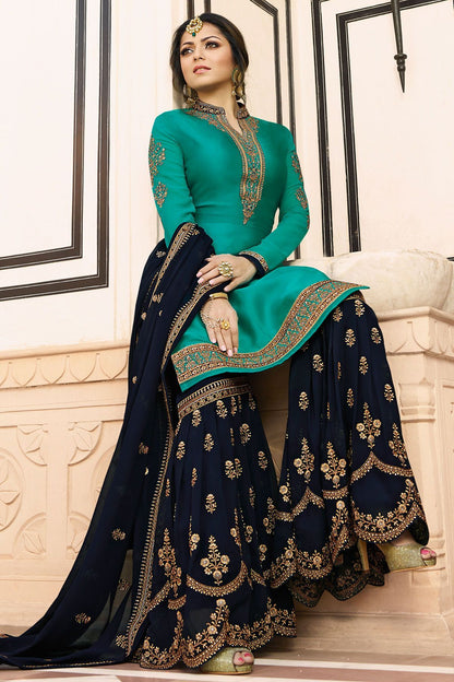 Sapphire and Azure Blue Embroidered Sharara Suit