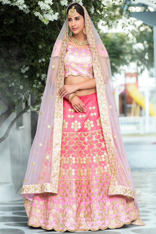 Pink colored Lehenga set in pure heritage Silk