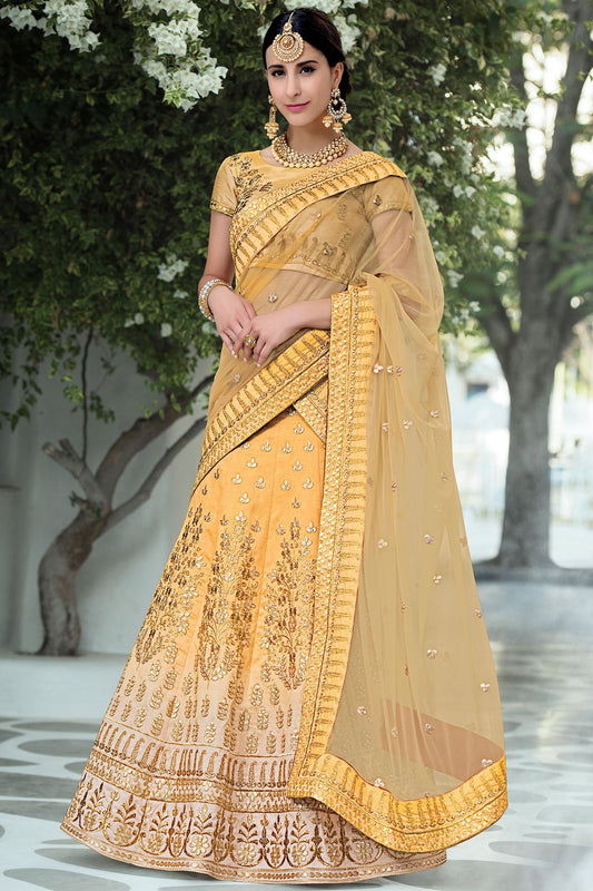 Yellow color Lehenga set in pure heritage Silk