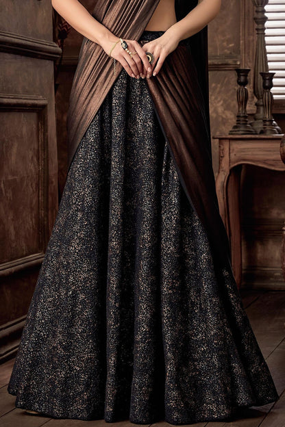 Nice looking floral Black Lehenga Set with Brown Dupatta