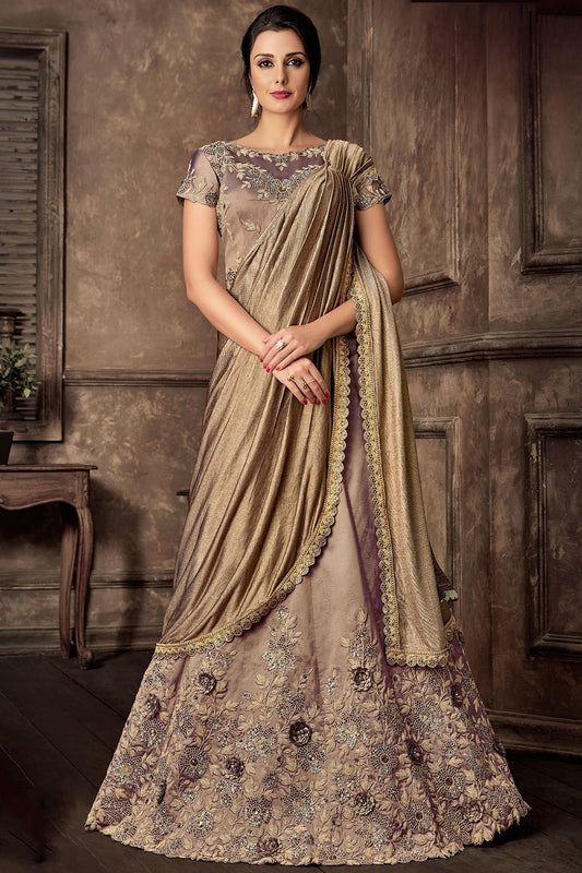 Purple Lehenga set with Golden Dupatta