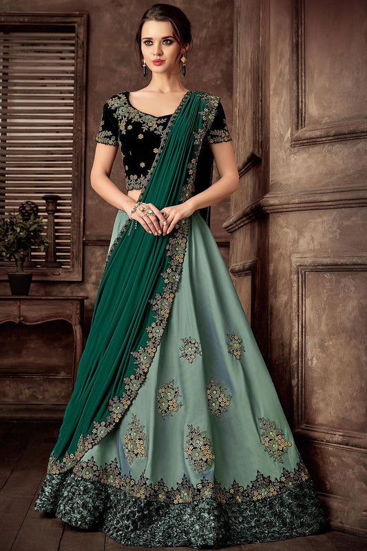 Blue Lehenga Set with Green Dupatta