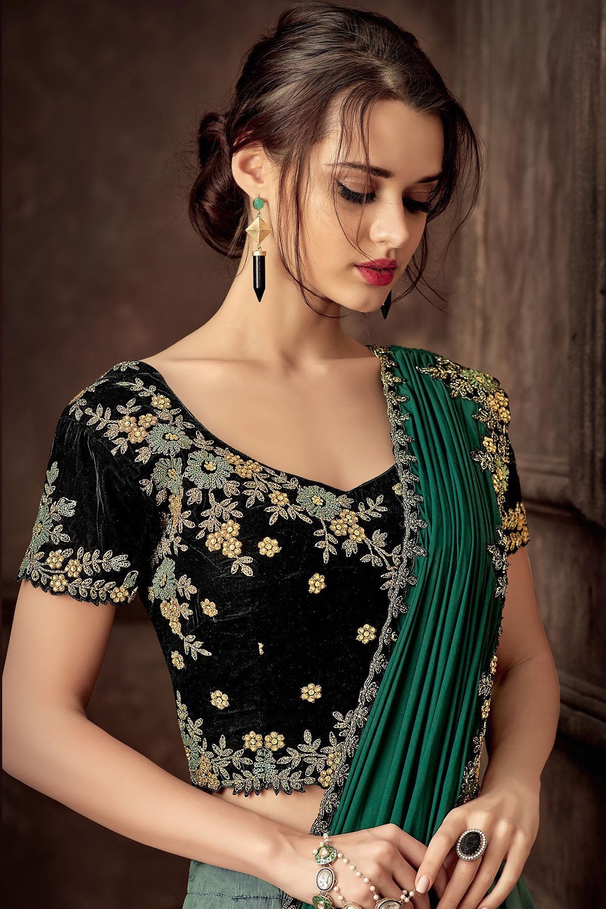 Blue Lehenga Set with Green Dupatta