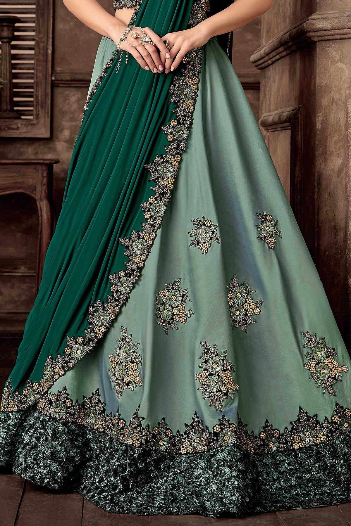 Blue Lehenga Set with Green Dupatta